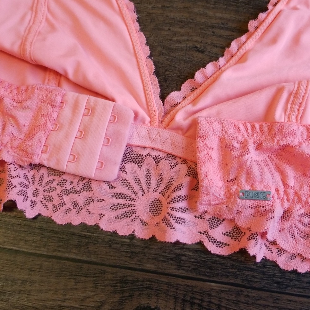 Victoria's Secret PINK Bralette Lace Coral Floral - Picture 6 of 8